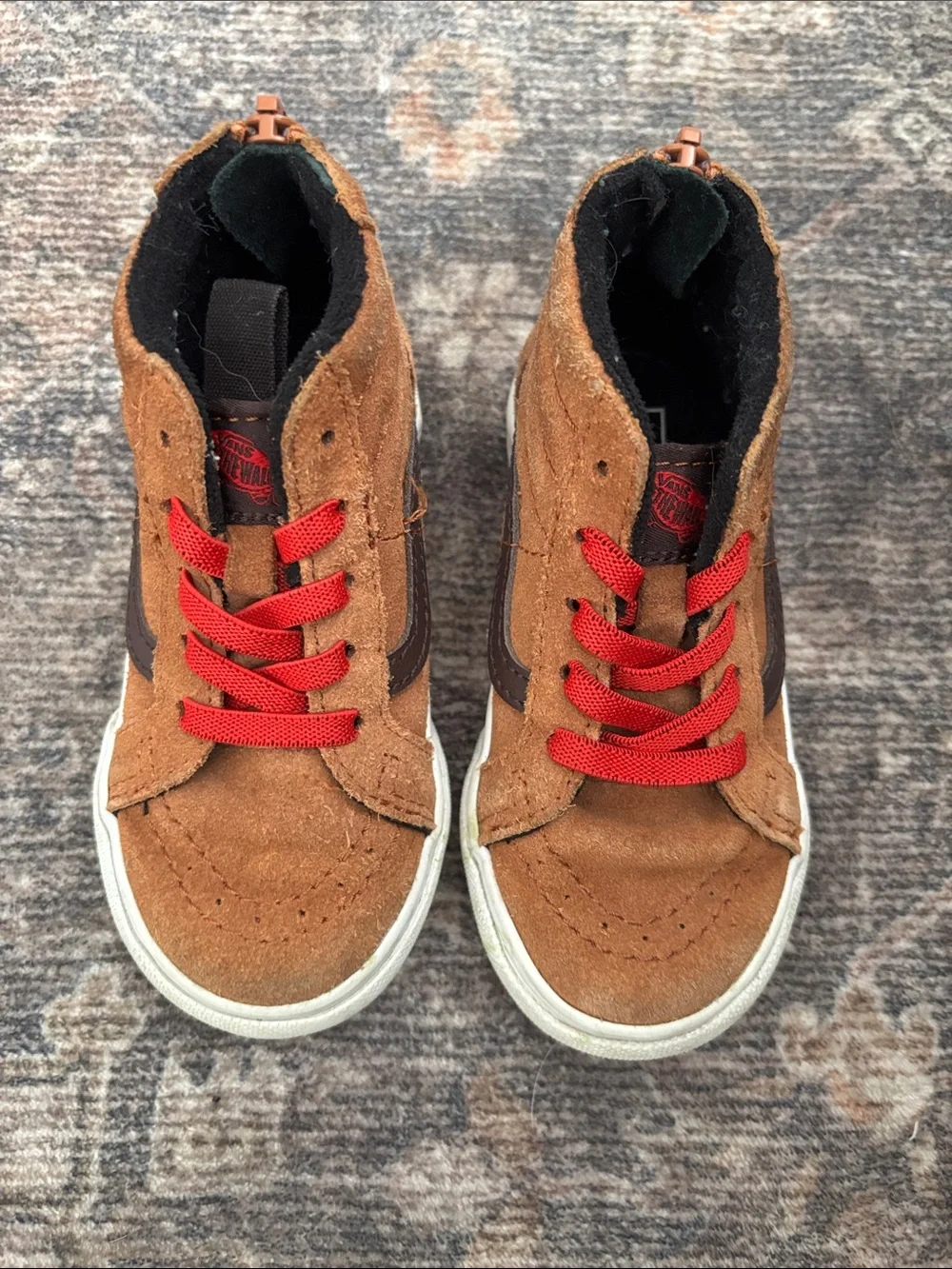 Vans Kids Brown Suede High-Top Sneakers with Red Laces